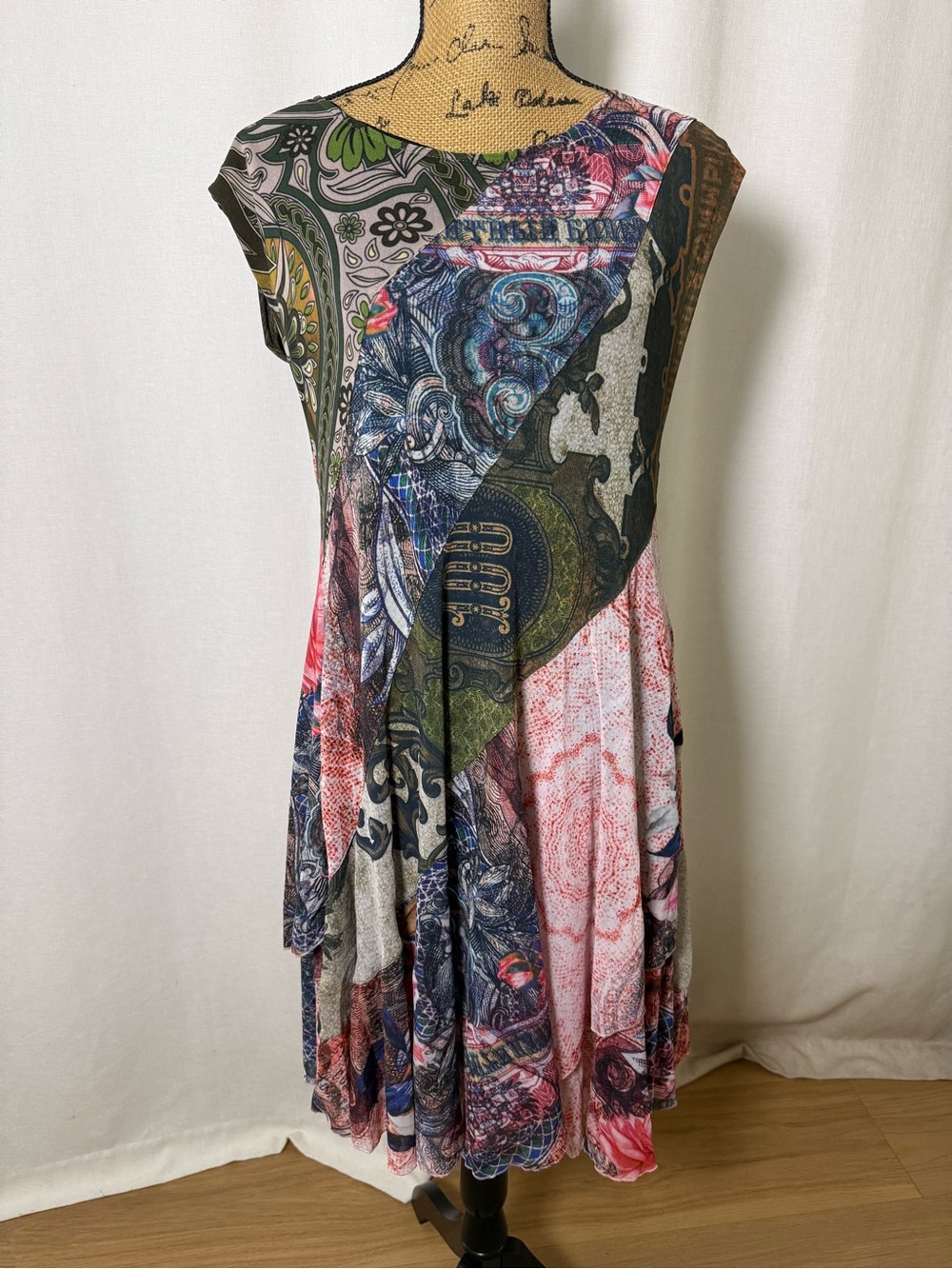 Desigual Multicolor Boho Patchwork Midi Dress with Pink and Green Details Monica